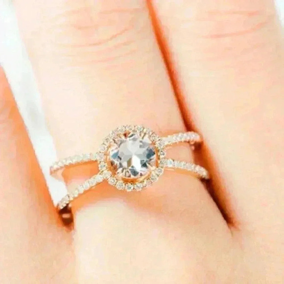 Beautiful 14k Rose Gold Over Sterling Silver 2ct Champagne Diamond Halo Ring - Picture 4 of 6